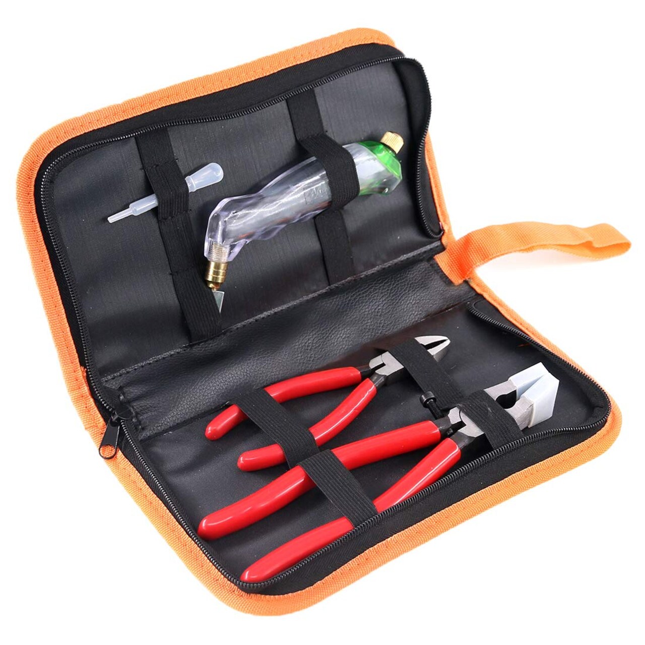 3Pcs Heavy Duty Glass Running Pliers, Breaker Grozer Pliers and Grip Oil Feed Glass Cutter Kit, Professional Stained Glass Cutting Tool with Extra Rubber Tips Perfect for Stained Glass Work
